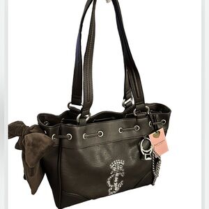 JUICY COUTURE CROWN CHOCOLATE BROWN TOTE W/ DIAMOND RING & RHINESTONE LOGO NWT